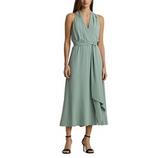 Ralph Lauren Soft Laurel Green Sleeveless Halter Midi Cocktail Dress Size 10