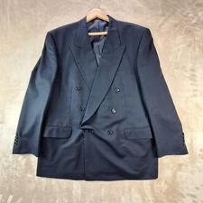 Jones New York Blazer Mens 46R Navy Wool Double Breasted Ventless Peak Lapel