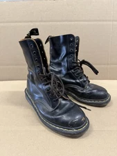 Rare Dr Martens Mens Combat size 9   Black Leather Made in England 10 hole