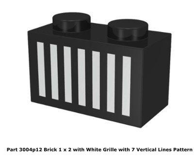Lego 1x 3004p12 Brick Black 1 x 2 w White Grille Pattern Ref 3004p12 / Set 6676
