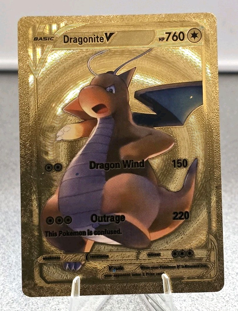 Pokmon Dragonite V 760hp Gold Foil Fan Art Collector Card TCG