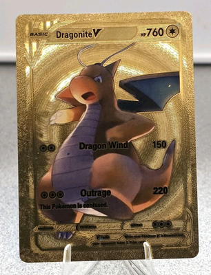 Pokémon Dragonite V 760hp Gold Foil Fan Art Collector Card TCG