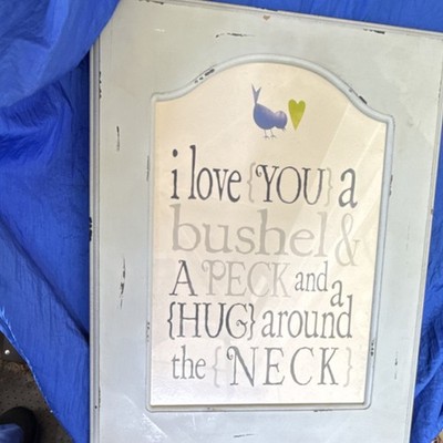 Love Quote Arch Wall Plaque, Framed Hanging Wood/Glass, Gray White Vertical