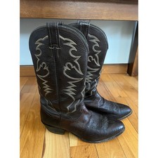 Vtg Larry Mahan Nocona Texas Ostrich Leather Western Cowboy Boots Sz 10XE Brown