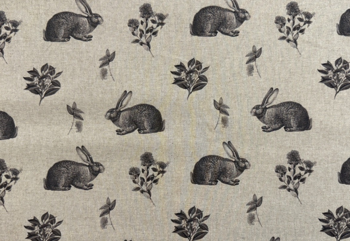 Linen Fabric Floral Hare Grey Beige Curtain Blind upholstery 2.15 Metres