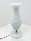 Vintage White Hobnail Milk Glass Lamp Ruffled Corn Cob Electric Hurricane Style