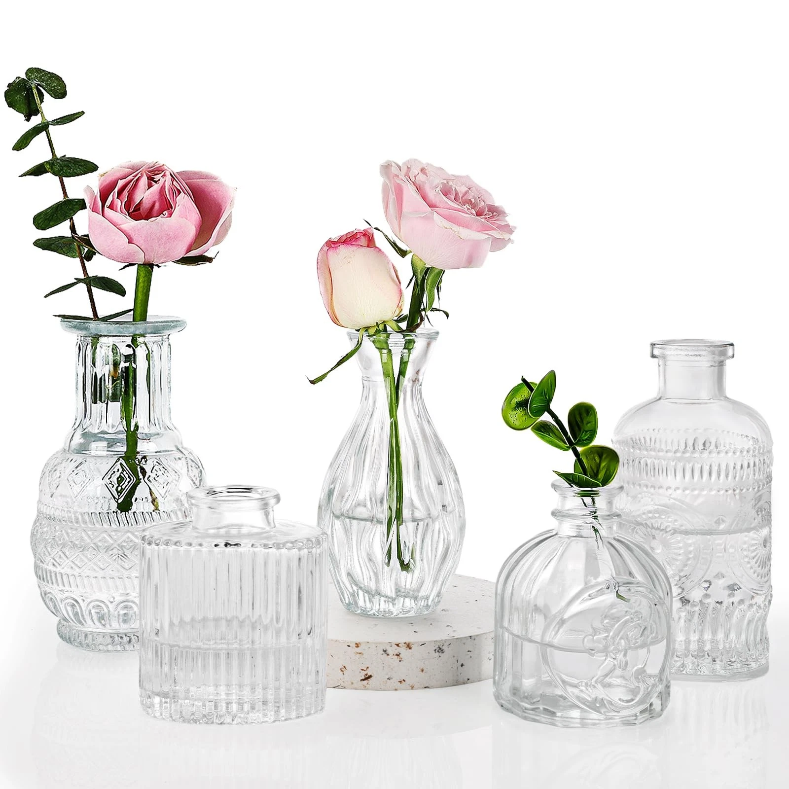 Set of 5 Bud Vases, Small Vase for Flowers, Glass Vase for Home Decor, Weddin...