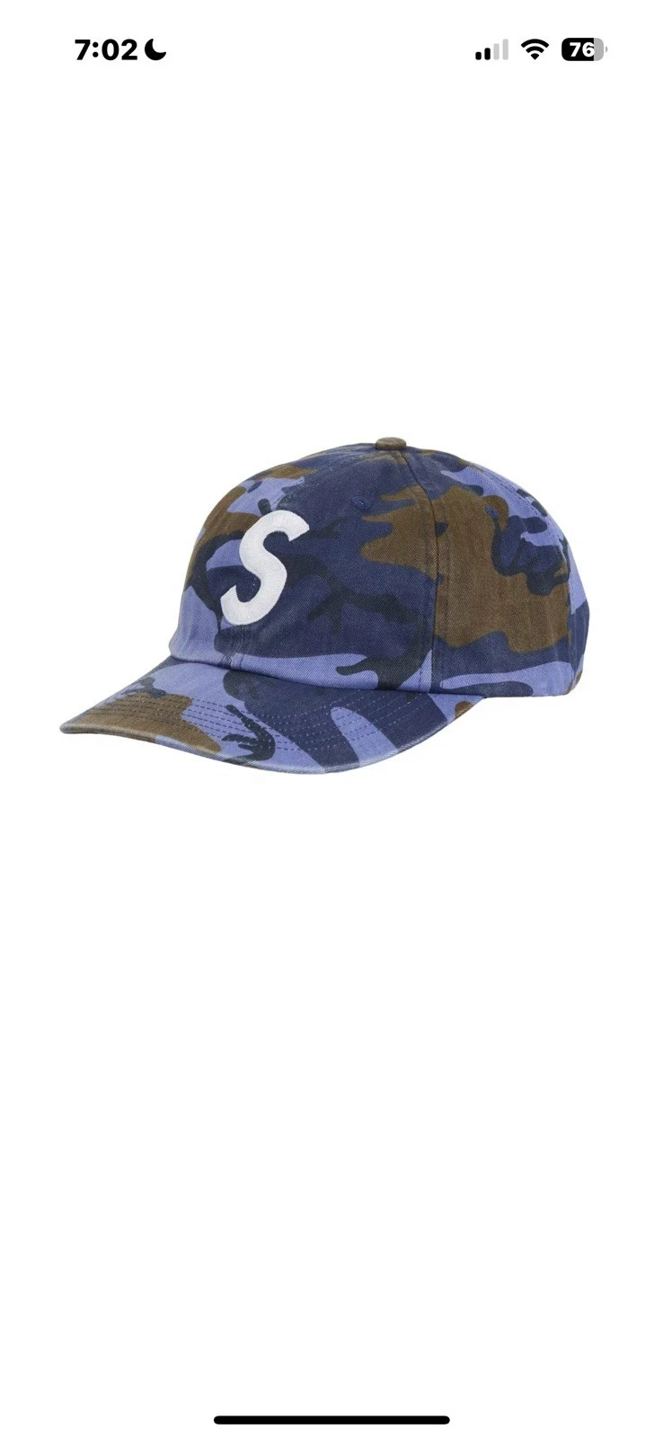 Cappello Supreme PIGMENT COATED S LOGO 6 PANNELLI blu mimetico regolabile logo S SS25 nuovo con etichette