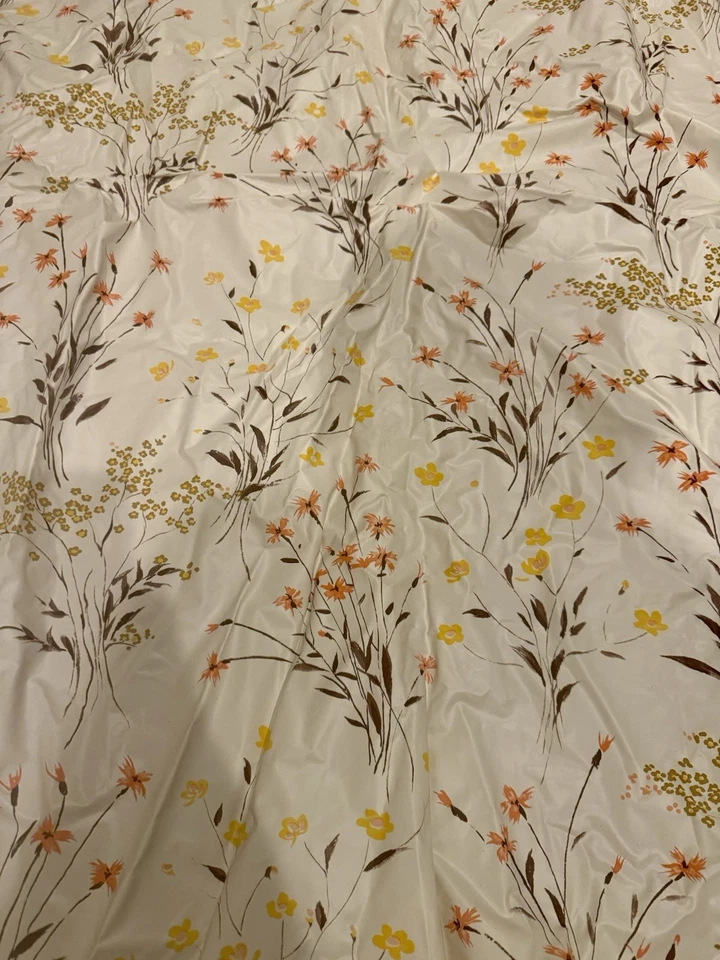 Винтажная виниловая занавеска для душа ретро цветочный цветочный принт MCM оранжевый и желтый - Изображение 2 из 4