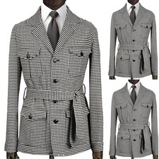 Men Jackets Houndstooth Slim Fit Formal Prom Notch Lapel Tuxedos Prom Groom