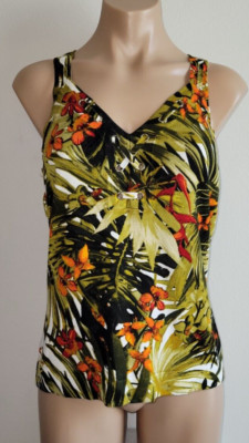 Cache Medium Tropical Multi Color Palm Tree Vacation Sleeveless Blouse Top