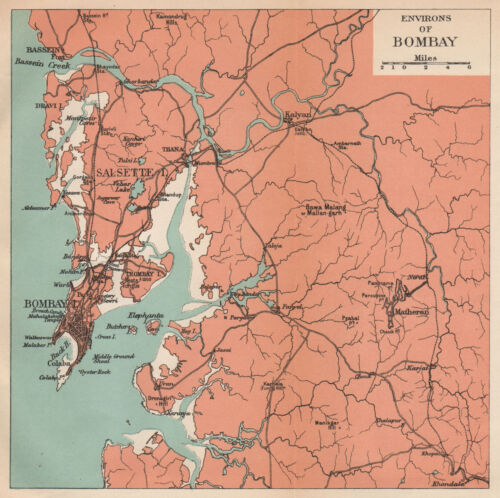 INDE. Bombay (Mumbai) environs. Maharashtra. Carte Salsette Matheran Kalyan 1929 - Photo 1 sur 2
