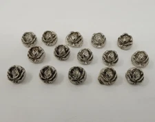 15 pcs Small Rose Head Silver Molded Plastic Craft Sewing Shank Buttons 11mm VTG