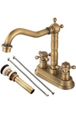 Antique Brass Centerset Faucet Two Handle with Pop-up Drain and Hoses, 360 ...