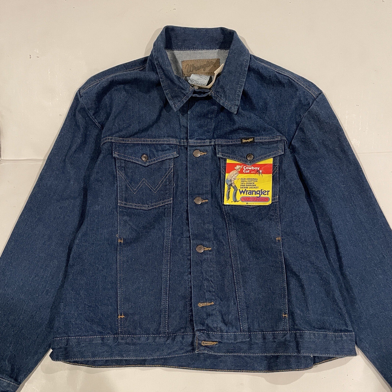 NWT VINTAGE Wrangler Jacket Mens Denim Cotton Cowboy Western Work Chore Coat 80s