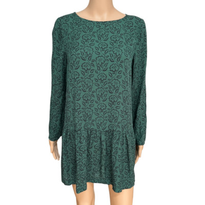 Seasalt cornwall floral green round neck long sleeve tunic top women size M