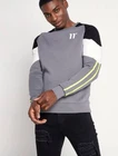 11 Degrees Defender Block Stripe Line Sweatshirt Men's MEDIUM Steel Grey Neon