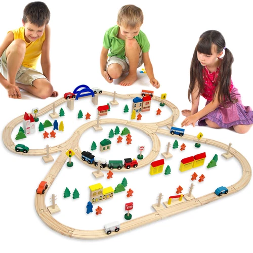 130 Teile inkl. 5 Meter Schienen Holzeisenbahn Set Eisenbahn Spielzeugeisenbahn