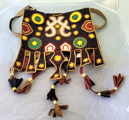 Rare Akrab - Berber Men's-Unisex Antique Leather Embroidery Bag Moroccan Tribal - Picture 2 of 20