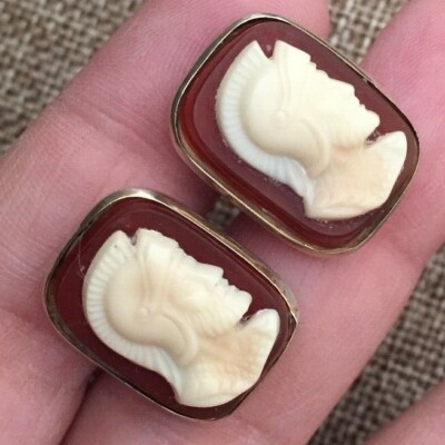 Boutons De Manchette Vintage Hickok USA - Motif Soldats Romains - Sterling Silver Deux Tons