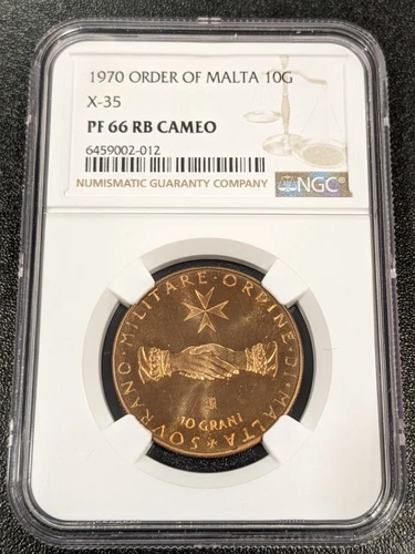 1970 PF66 RB Cameo Order of Malta 10 Grani NGC X 35 TOP POP