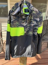 Rue 21 Mens M Camouflage Hooded Unlined Layer Look Jacket 1/4 Zip Packable Hood