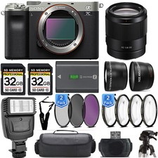 Sony a7C Camera Silver 35mm Lens Extra Battery Macro Set -Mega Kit