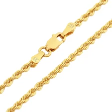 10K Yellow Gold Solid 2mm Diamond Cut Rope Chain Pendant Link Necklace 16"- 30"