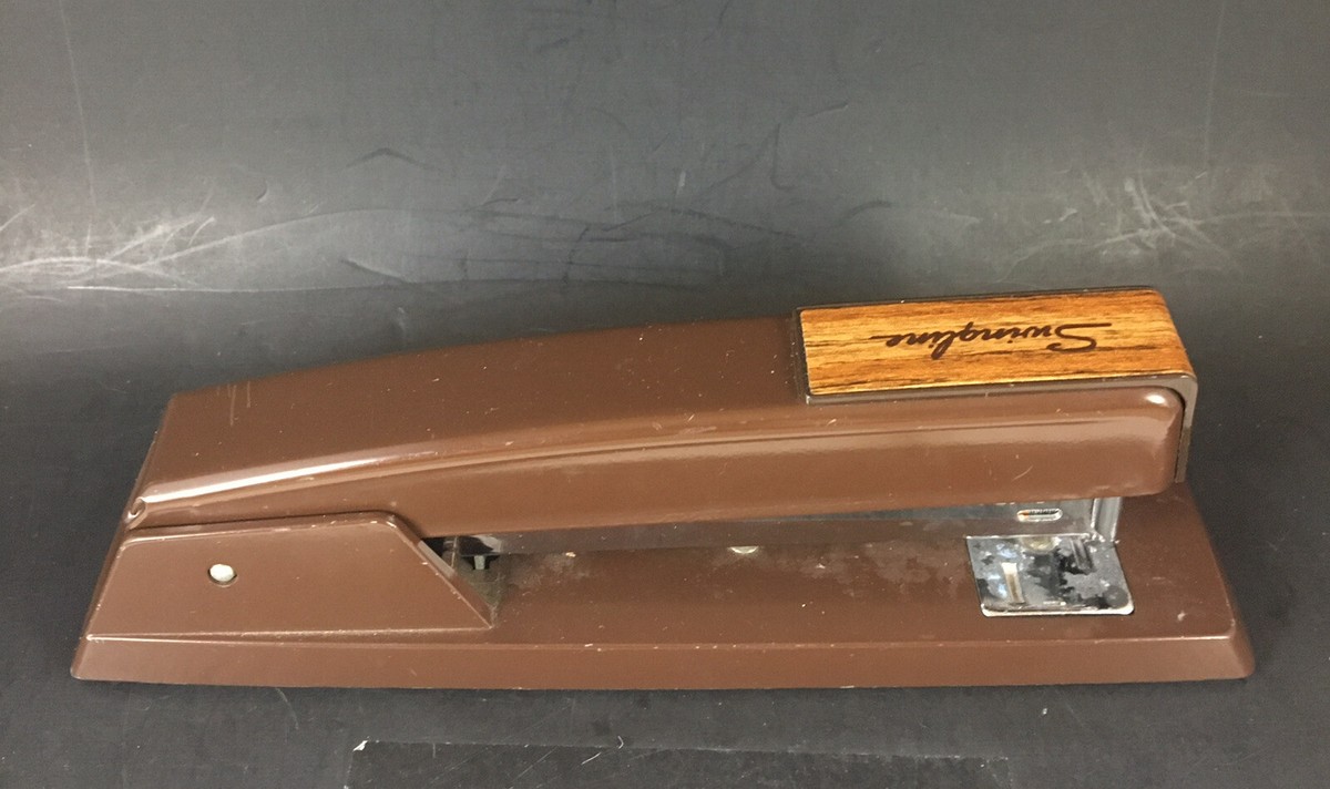 Vintage Stapler Swingline Brown Wood grain Made in USA 747 EUC