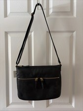 FOSSIL Elise Large Crossbody Black Pebbled Leather 2 Front Pockets SHB1911001