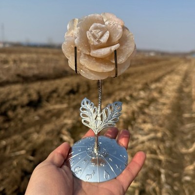 natural sakura Stone carved quartz crystal Flower Decor heal Gift 1pc