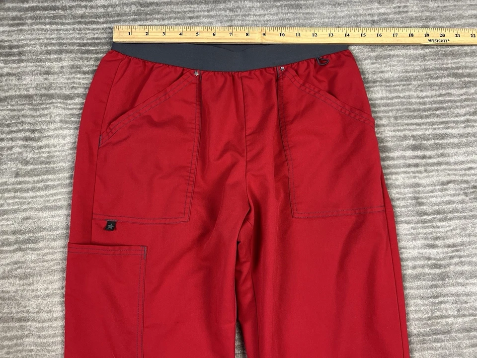 Calça Scrubstar Feminina Pequena Vermelha Puxar Bolsos Elásticos na Cintura - Imagem 4 de 4