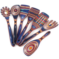 comfoyar Pakkawood Wooden Spoons for Cooking, 7 Pieces Kitchen Cooking Utenai...