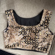 Gold Floral Embroidered Choli with Skirt  Dupatta, Women  s Size L