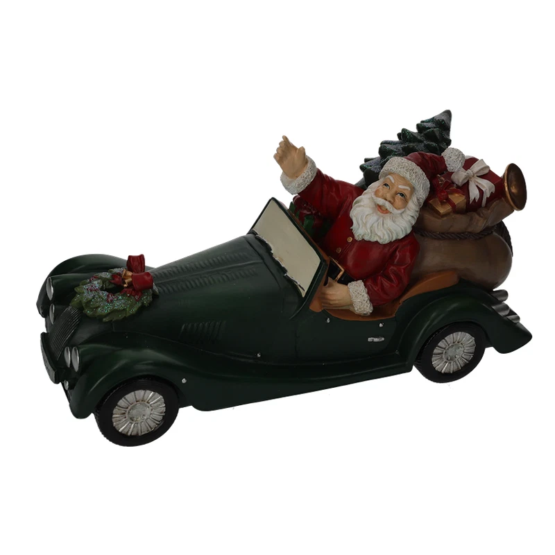 Babbo Natale in Auto con Doni Statua Scultura in Resina 36 cm Addobbo Natalizio, fotografia 3 di 5