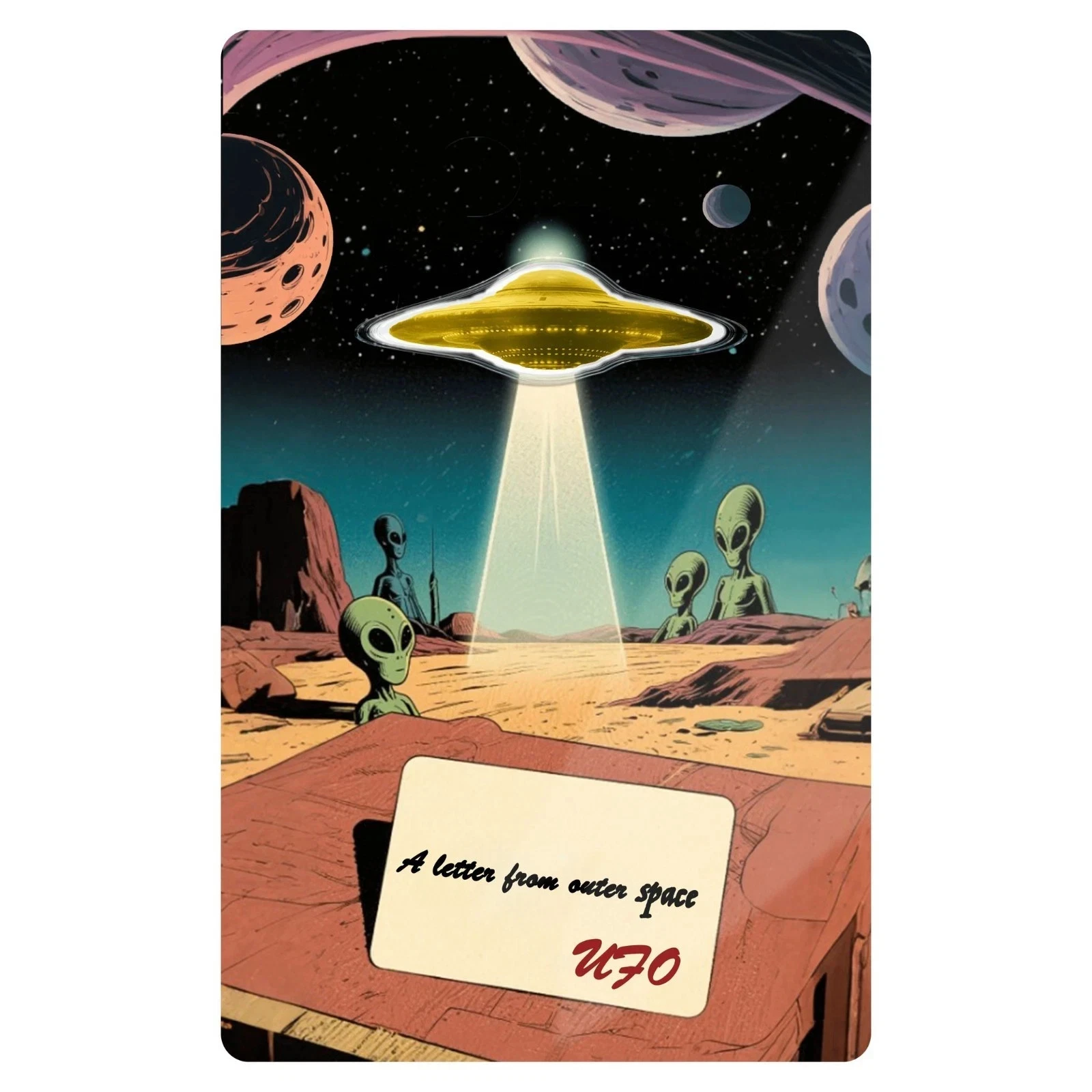 2026 Liberia - Una lettera dallo spazio esterno - moneta d'oro a forma di UFO 1/1000 oz in carta - Foto 3 di 4