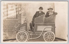 Man & Woman Portrait Carriage Setting England UK Real Photo Postcard RPPC