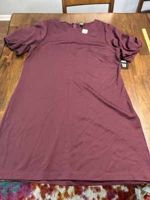 Express Short Sleeve Pencil Dress Size XL Burgundy NWT Puff Sleeve