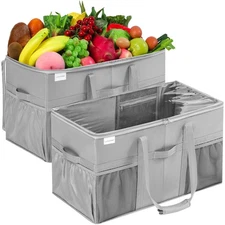 Extra Large Utility Tote Bag (2 Pack) - Reusable, Collapsible w/ Lids/Pockets