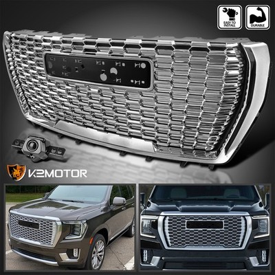 Fits 2021-2024 GMC Yukon XL Chrome Denali Style Front Bumper Hood Mesh Grille