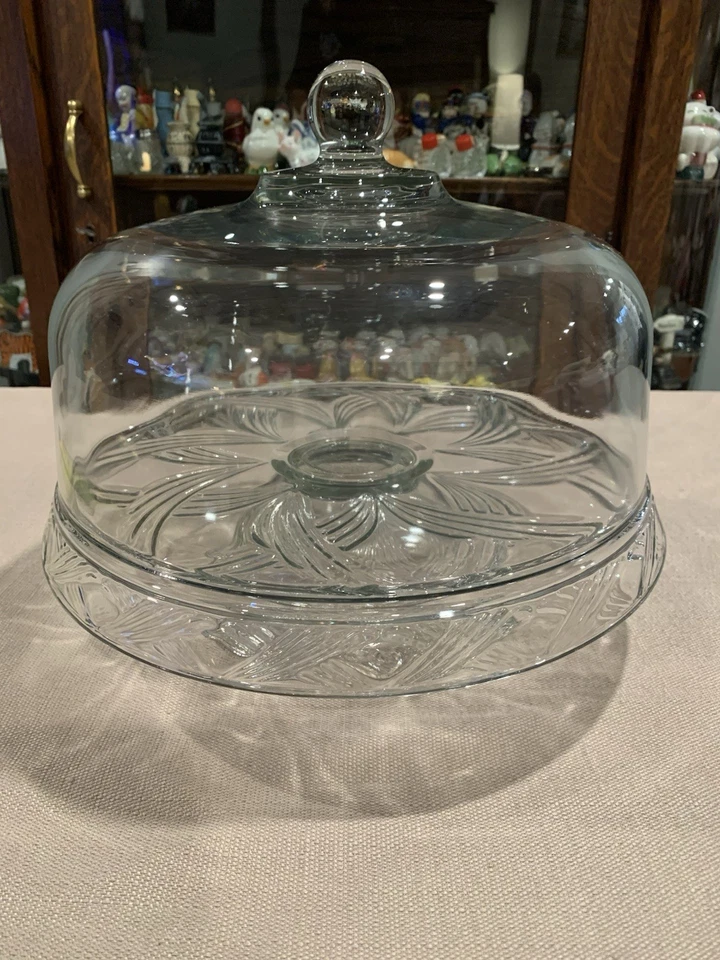 Vintage Anchor Hocking Glass Pedestal Cake Stand Dome Lid Reverse Dip Tray Heavy - Image 2 of 4