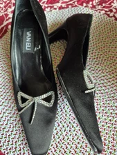 Vaneli Black Satin / Rhinestone Pump 9. 5       2 1/2" heel   New 