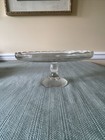 VERY VINTAGE JEANNETTE Co. Glass Pedestal Cake Stand w/Etched Music Harps/Lyres — photo 2