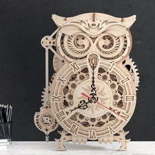 3D Wooden Puzzles for Adults Mechanical Clock Kits-Owl Clock, DIY Clock Model Bu