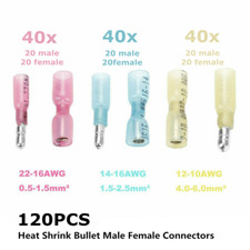 120PCS Heat Shrink Bullet Wire Connectors 22-10AWG Female  Male Crimp Terminals