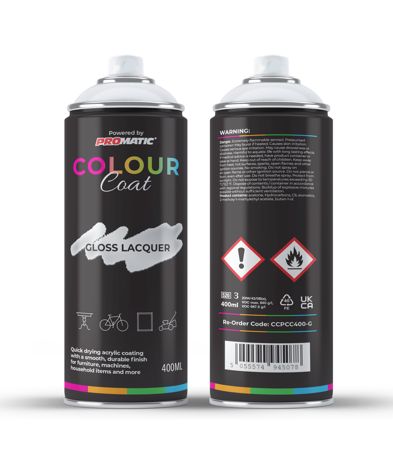 Pro-Matic Colour Coat Crystal Clear Lacquer Gloss Aerosol Spray Paint 400ml
