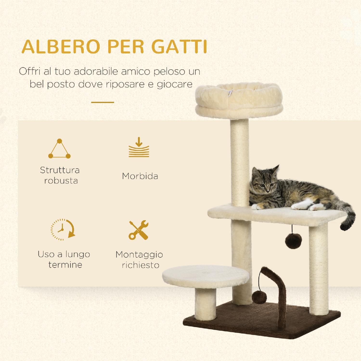 Albero Tiragraffi Gatti Palo Sisal Peluche 44x38x74 cm AllMyPets foto 4