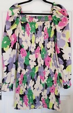 H&M Long Puff Sleeve Fitted Short Multicolored Floral Dress Size Small