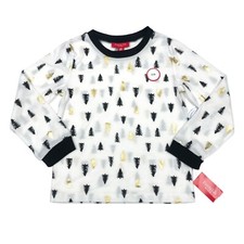 Macy's Family PJs Kids Size S 6-7 Christmas Trees Pajama Top Black/Gold White