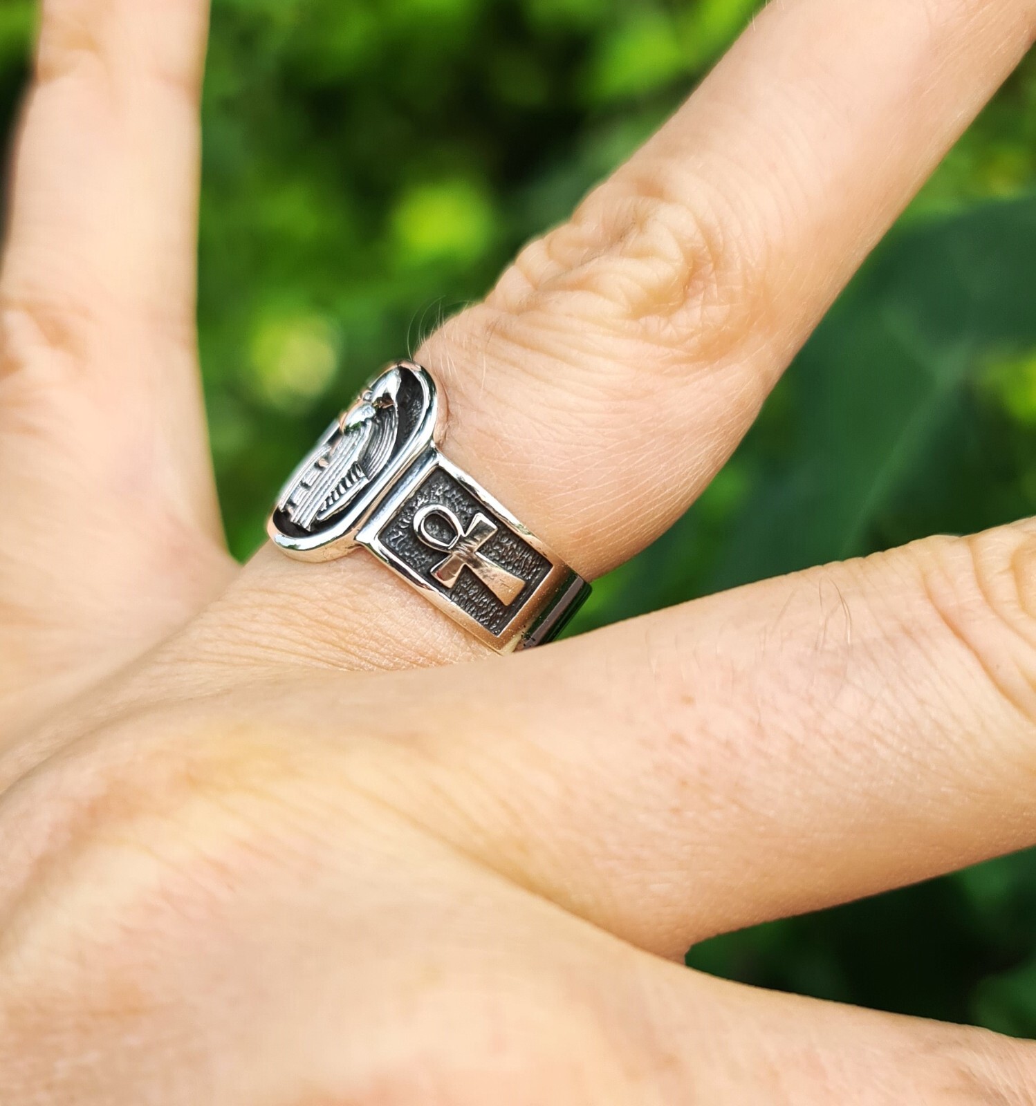 Bastet Goddess Ring 925 Sterling Silver God of Egypt Cat Egyptian Ankh